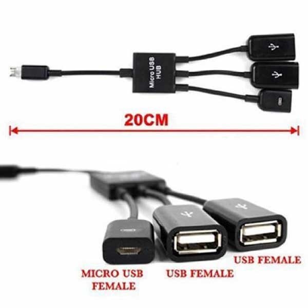 Micro USB HUB 3 en 1 macho a hembra y doble USB 2,0, Cable adaptador OTG, DJA88
