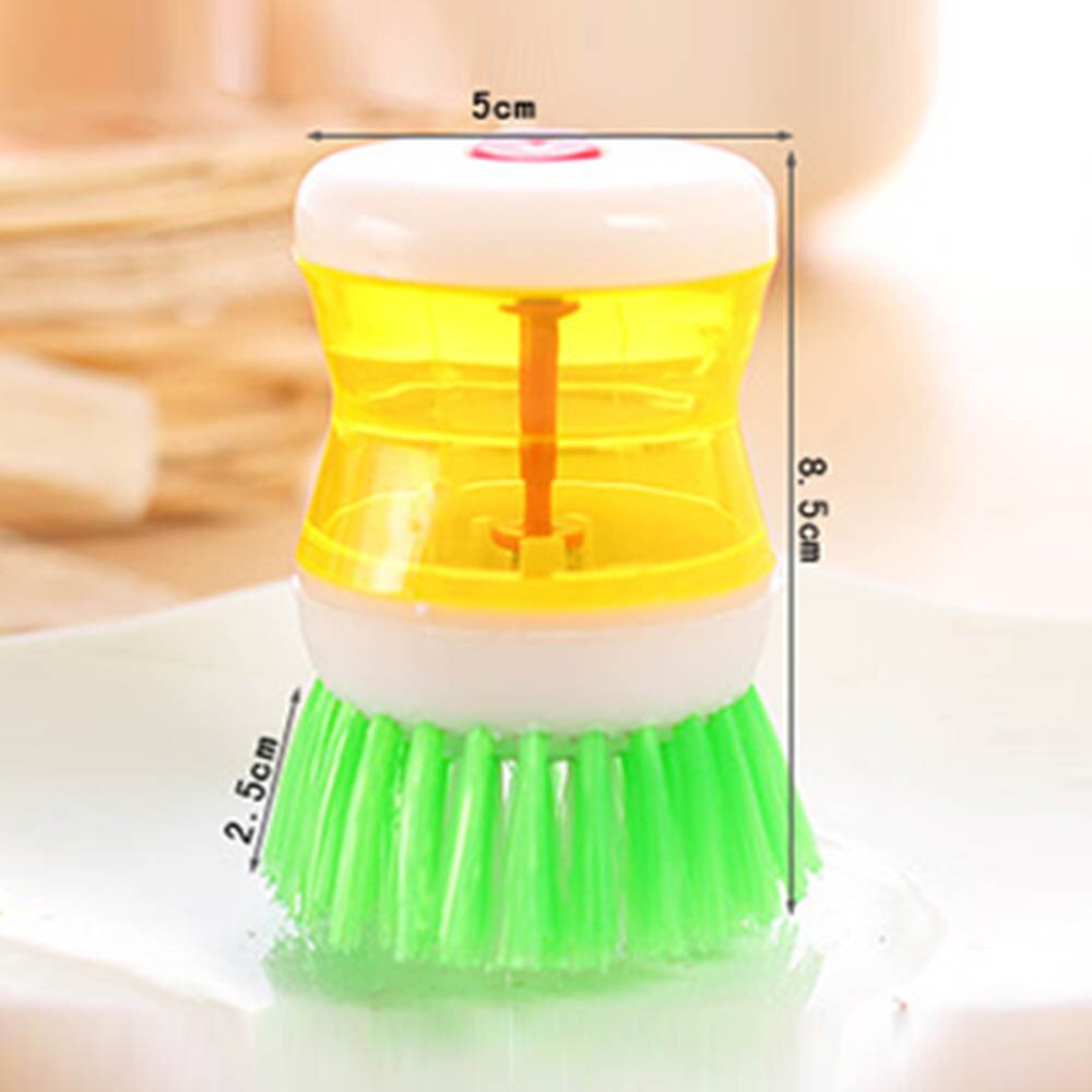 Kitchen Dish Brush With Liquid Soap Dispenser Plastic Pot Dish Cleaning Brush Home Cleaning Products Kitchen Washing Utensils: Yellow