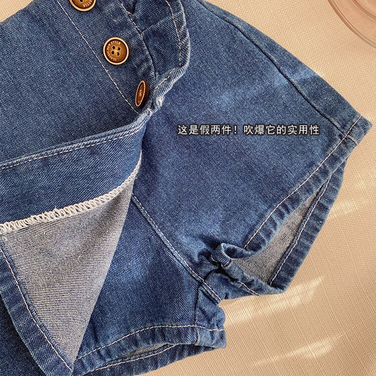 Style coréen filles mignonnes 3 boutons jupe-culotte denim décontracté tout-match jupe divisée