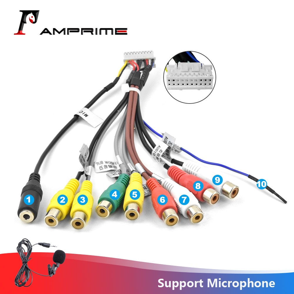 Android radio Car Accessories Wire Wiring Harness Adapter Connector universal RCA cable Support Micrphone