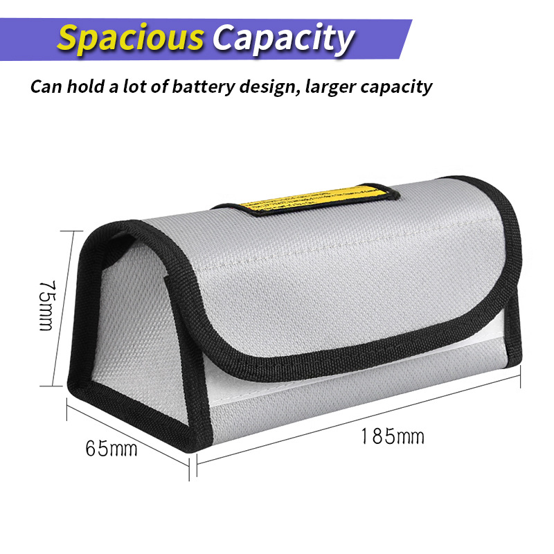 Multi-function Lithium Battery Explosion-proof Bag 1000 MAh Safety Charging Flame-retardant Storage Bag Zipper Fireproof Bag: black