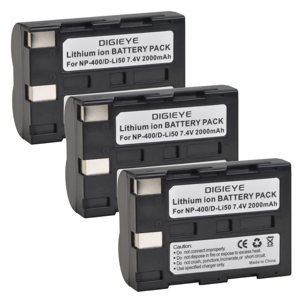 2000mAh NP-400 NP400 D-LI50 DLI50 Battery for Pentax K10D K20D, Konica Minolta DiMAGE A1, A2, Dynax 5D, 7D, Maxxum 5D, 7D: 3 battery