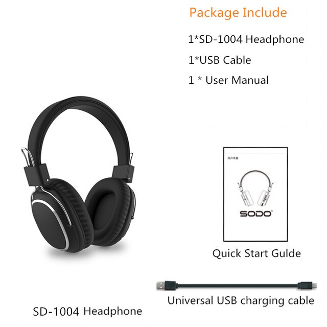 Sodo 1004 Draadloze Hoofdtelefoon Opvouwbaar Bluetooth-Compatibel 5.0 Stereo Headset Bedrade Draadloze Hoofdtelefoon Met Mic Ondersteuning Tf Card: Black