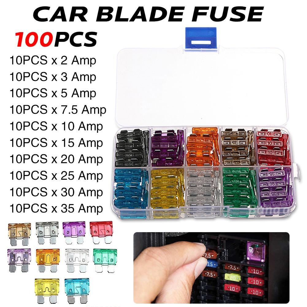 100Pcs/Verpakt Auto Aluminium Blade Fuse Auto Auto Beveiliging Zekering Standaard Assortiment Kit Gebruik Voor Medium-Sized auto