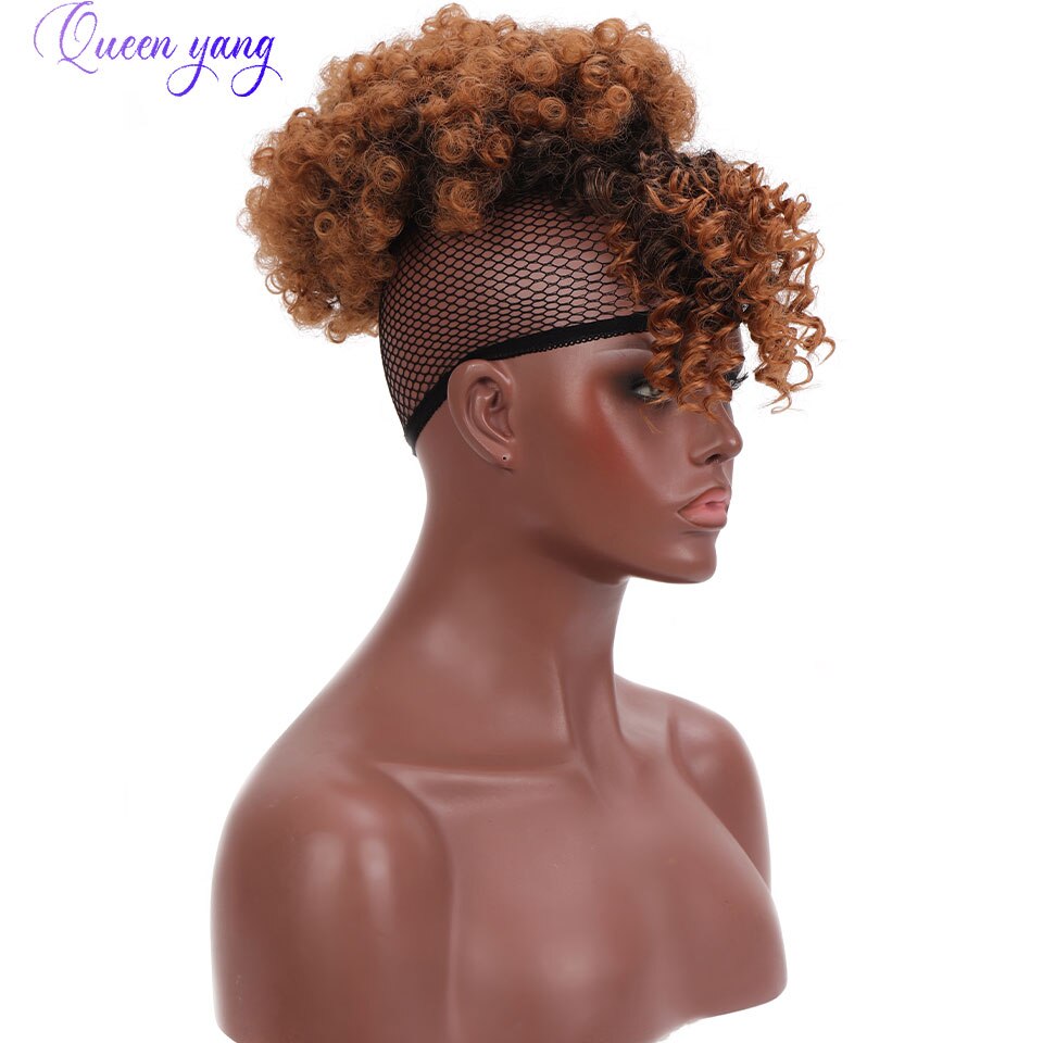 QUEENYANG Synthetic Drawstring African Fluffy Artificial Afro Puff Bun Puffs Ponytails Bun Wrap Natural Black Hair Extensions