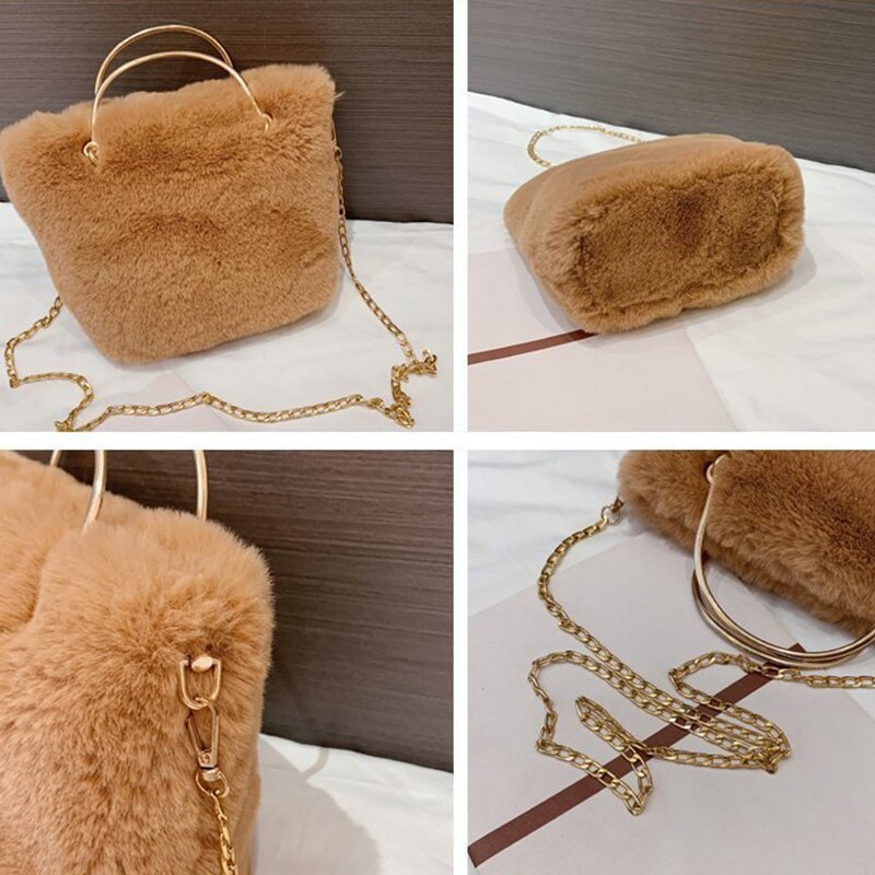 Meisje Mooie Zachte Pluche Schoudertas Faux Fur Winter Keten Crossbody Tas Draagbare Lady Casual Tote Party Handtas