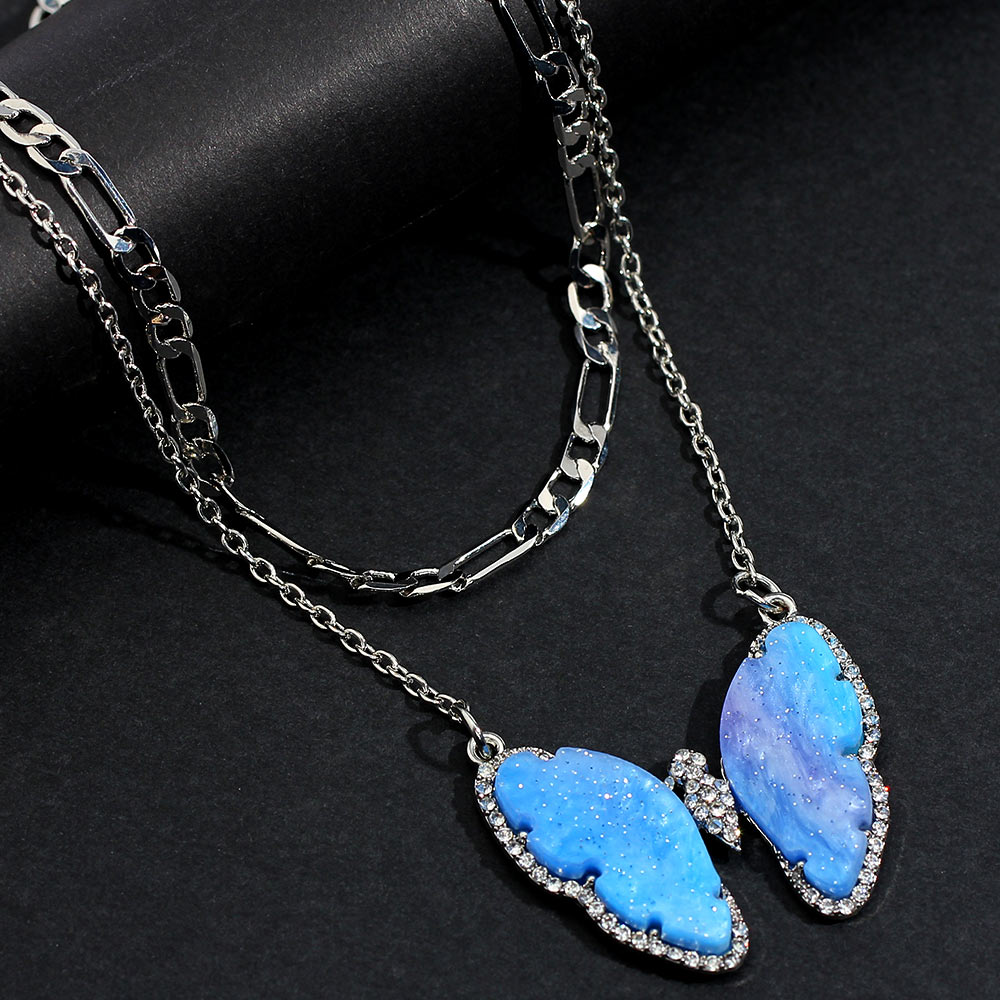 Flatfoosie Trendy Big Butterfly Crystal Pendant Necklace For Women Gold Silver Color Multi-layer Choker Necklace Hip-hop Jewelry