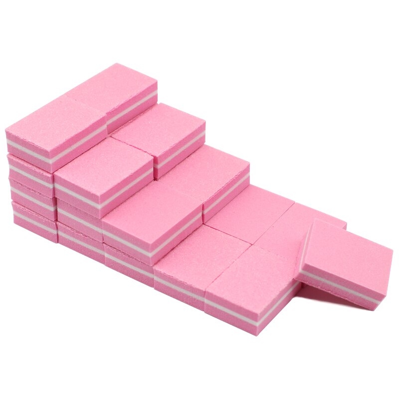 Conjunto de lixas de unha esponja rosa 200, mini lixa de unha para manicure com polimento profissional, 100/180