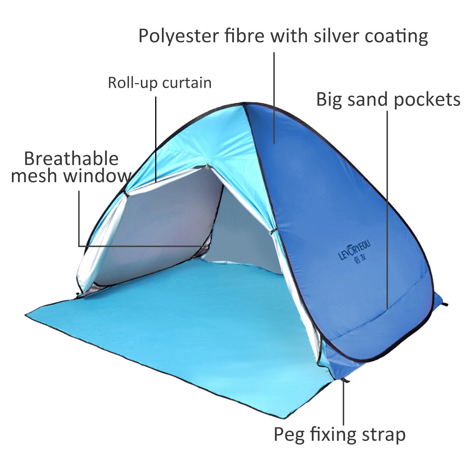 Tenda de acampamento automática de 3 a 4 pessoas, tenda de acampamento ao ar livre, proteção uv, sombra, toldo para camping, praia, ambiente externo