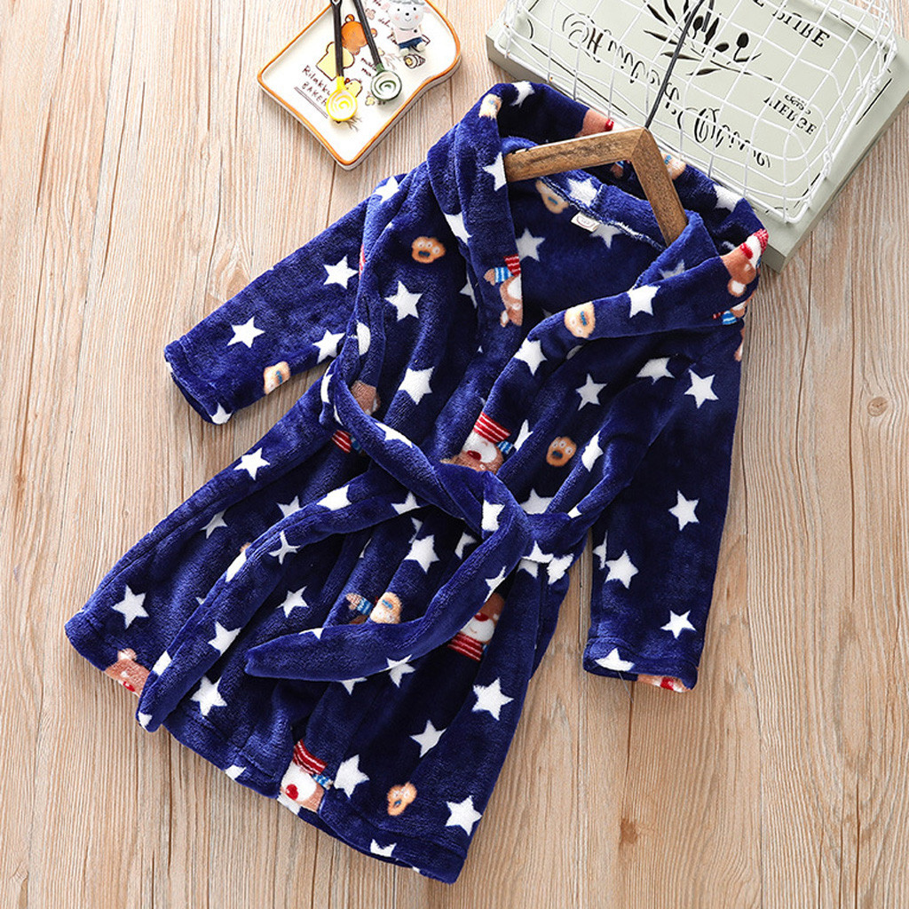 Winter Children Fleece Pajamas Warm Flannel Sleepwear Boy Girl Cartoon Hooded Bathrobe Towel Night-Gown Sleepwear Homewear 3-8Y
