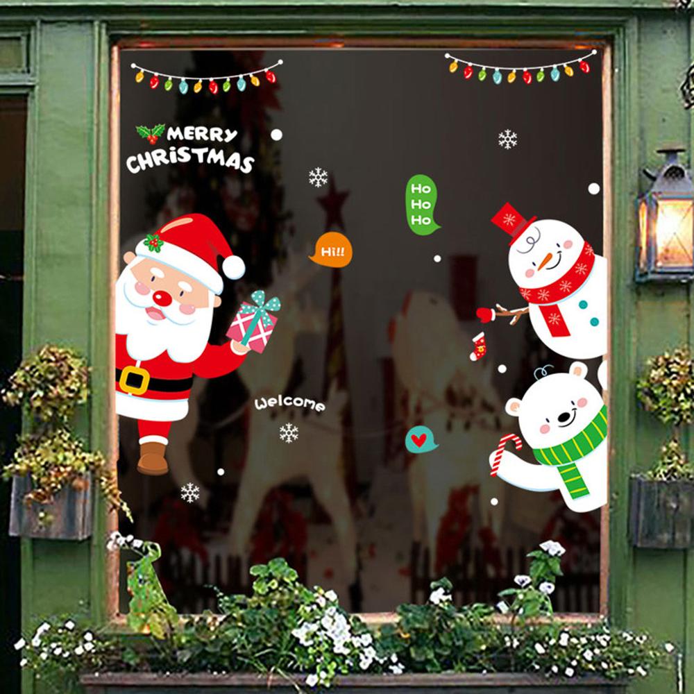 Cartoon Christmas Stickers for Window Showcase Removable Santa Clause Snowman Home Decor Decal Adhesive Year Mural #25: H