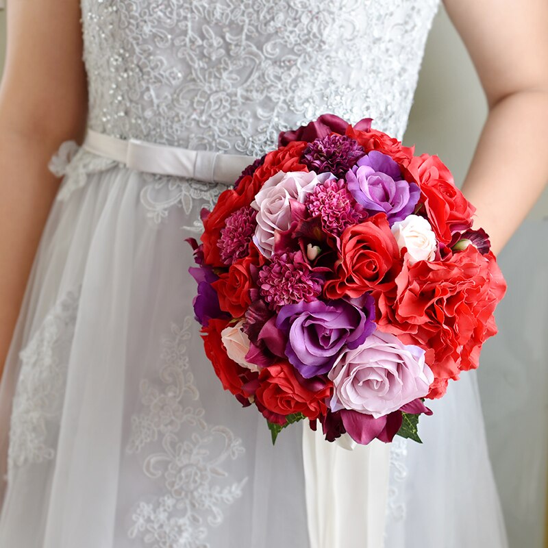 Kyunovia farverig bryllupsbuket blomsterbuket bryllupsblomster mindebuket rød rose hortensia bryllupsbuket  fe39