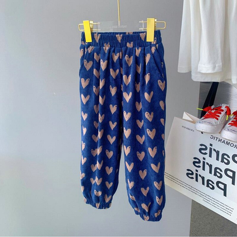 Mädchen Hosen Liebe Kabel Single freundlicher Samt Dicken Beiläufige Hosen Hosen Herbst und Winter Tuch Neue Lange Herz Hosen: ohne Samt / 9-passen 100-105cm