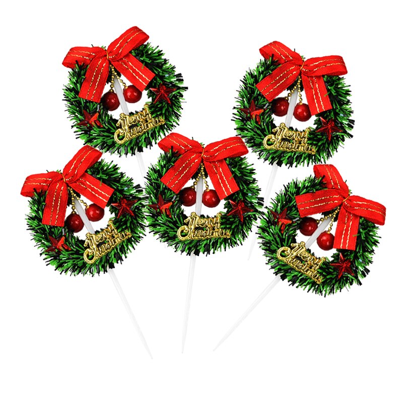 5pcs Christmas Cake Topper Mini Xmas Tree Wreath Shape Cupcake Topper for Merry Christmas Kids Favor Baking Dessert Decoration 7: B03-5pcs