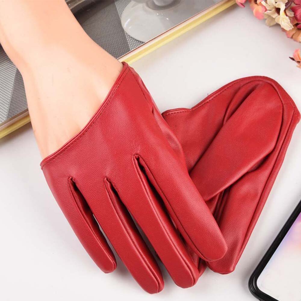 Women's Leather Gloves Half Palm Gloves Half Full Finger Driving Show Jazz Gloves Pole Dance Performance Gloves: 11