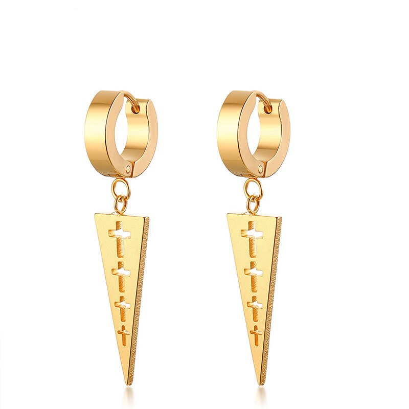 Geometrische Driehoek Cross Dangle Oorbellen Rvs Heren Rarring Voor Mannelijke Mannen Punk: Gold-2