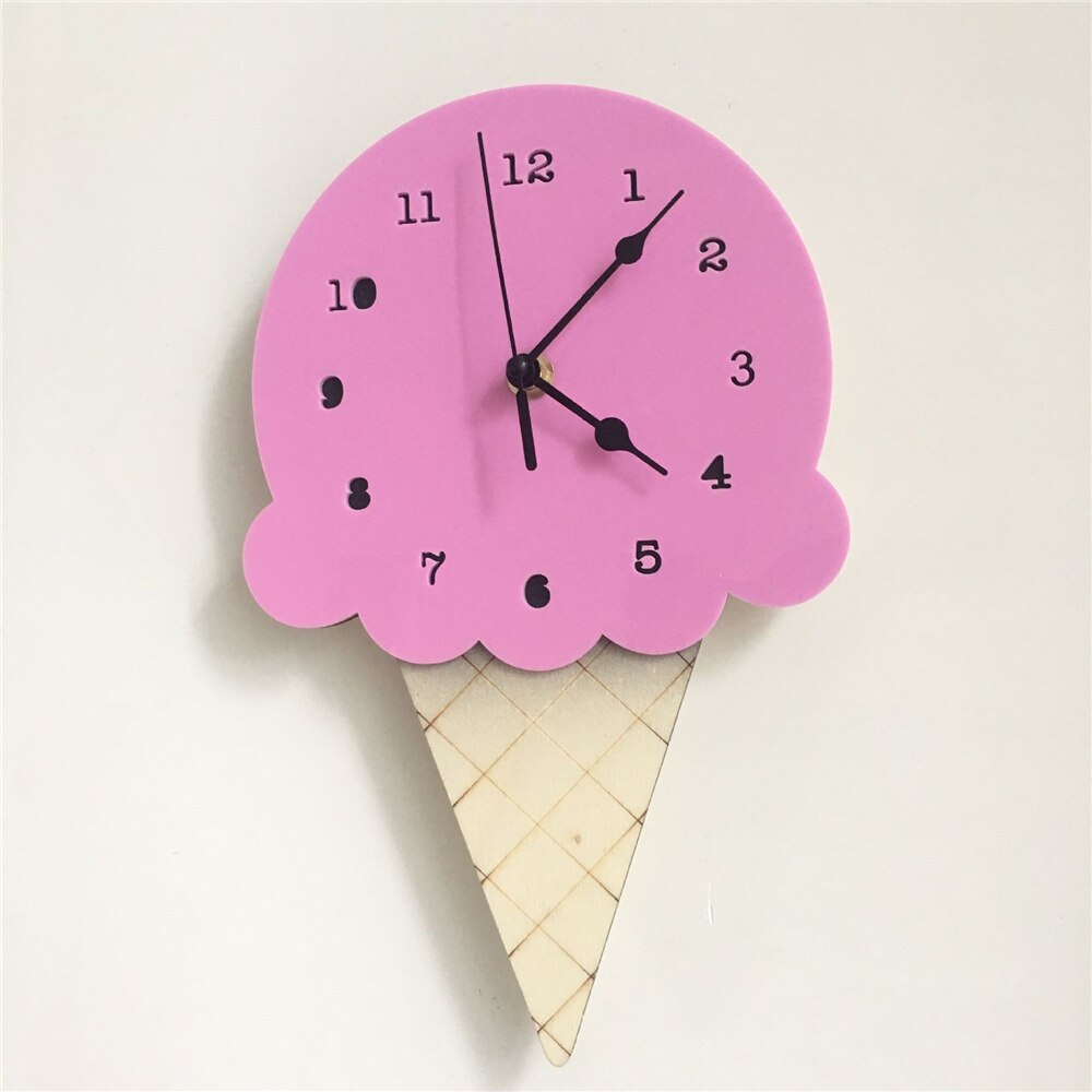 Nordic Ice Cream Wall Clocks Cute Creativity Cartoon Mute Watch Wall Home Decor Kids Room Wall Decoration Cute Ornament: Purple