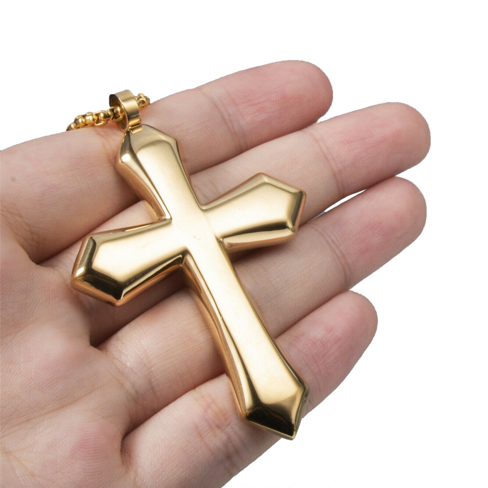 Large Men&#39;s Silver/Gold Cross Solid 316L Stainless Steel Pendant Necklace Chain