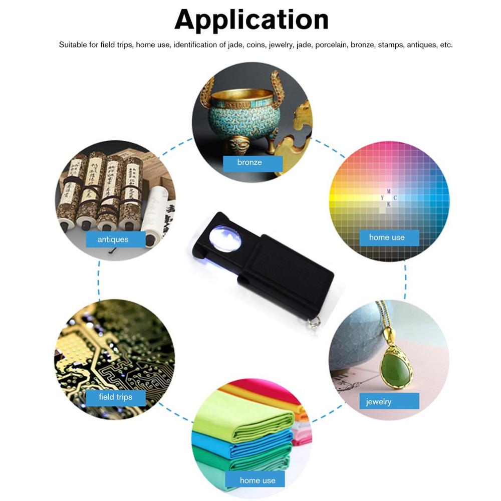 45X Magnifier Mini Microscope Jewelry Antiques Identification Magnifying Glass Pull-out Switch Loupe Glass LED Light
