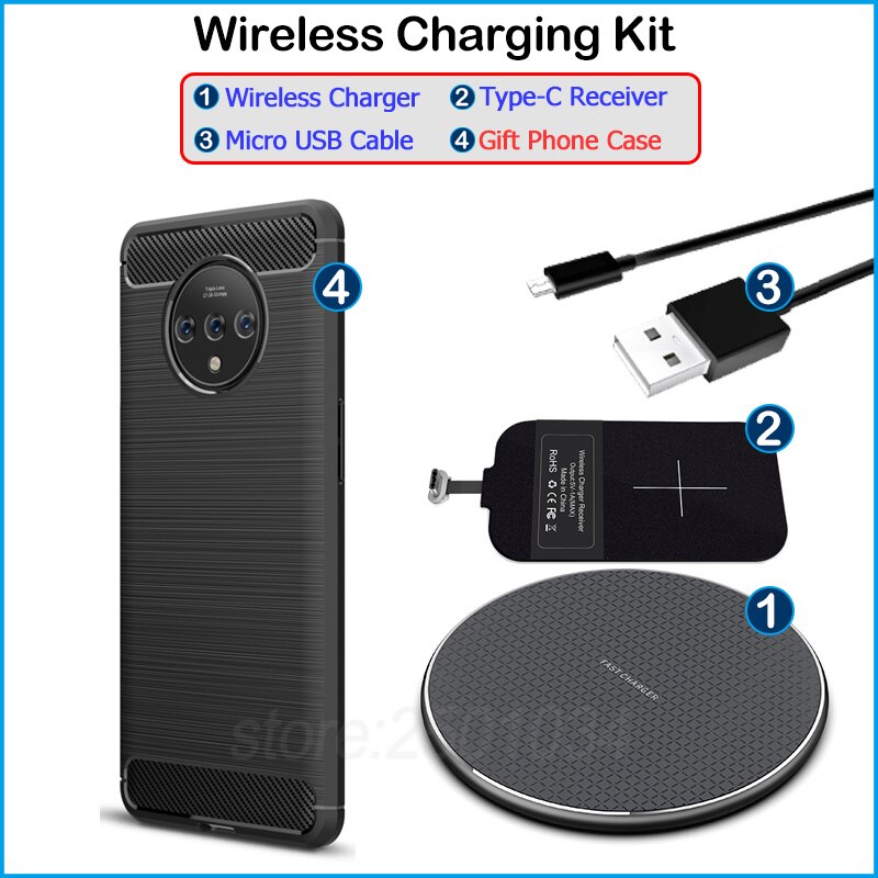 Wireless Charging for Oneplus 8 5 5T 6 6T 7 7T Pro Qi Wireless Charger+USB Type C Receiver Adapter TPU Case