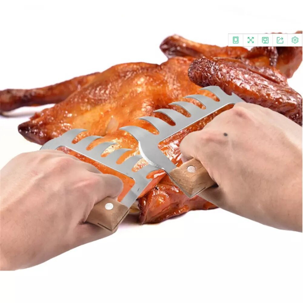 2Stck Fleisch Separator Edelstahl Multifunktions Klemme Schredder Bär Klaue Holzgriff Fleisch Unterteilt Reißen Fleisch für BBQ