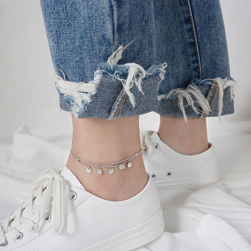 S'STEEL 925 Sterling Silver Anklets For Women Geometry Anklet Foot Acessorios Handmade Tornozeleira Feminina Leg Fine Jewelry