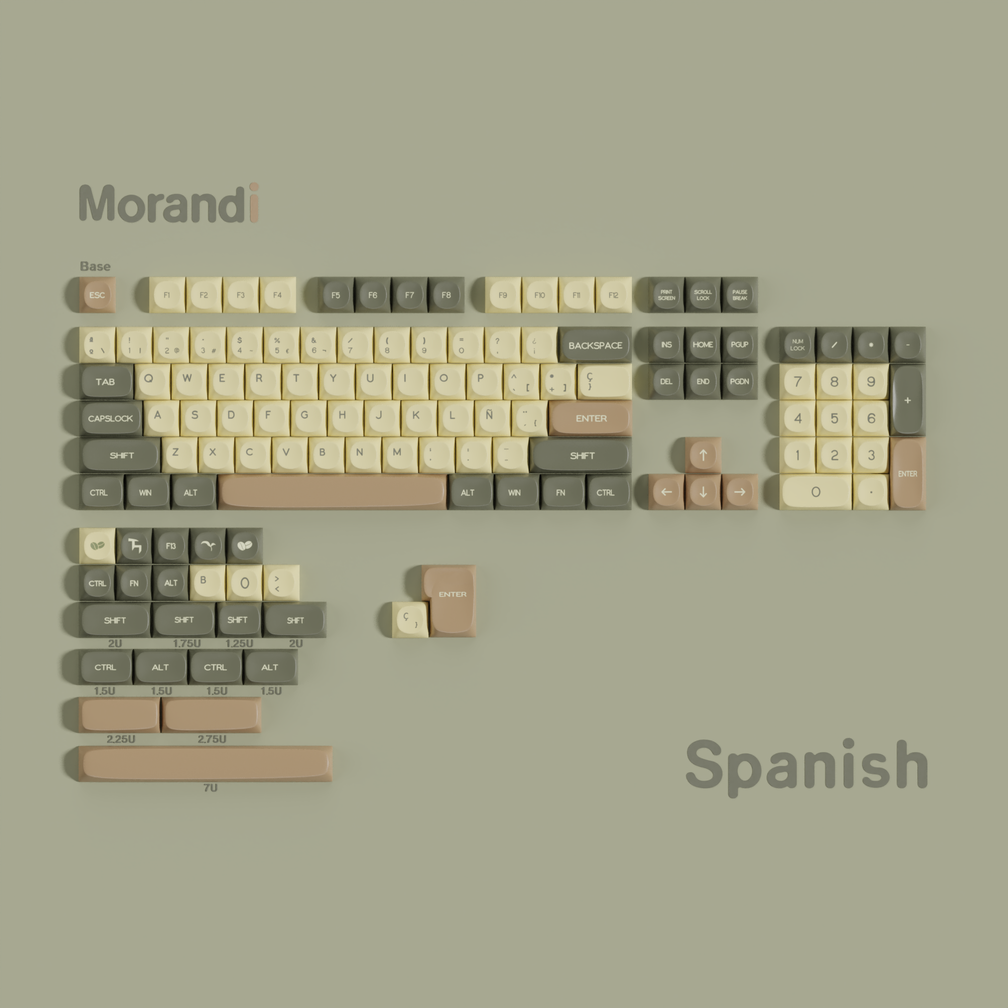 ES español PBT Keycaps MOA cereza rojo azul Samurai noche Sakura Morandi tinte Sub Keycap para teclado mecánico Ansi de ISO: Caqui