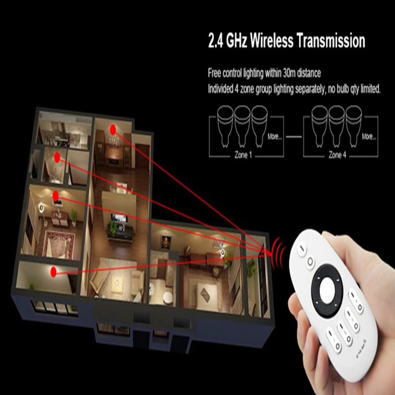 Mi light fut 036 2.4g rf trådløs 4 zone lysstyrke justerbar cct dimming controller dimmer til enkelt farve led lampestrimmel