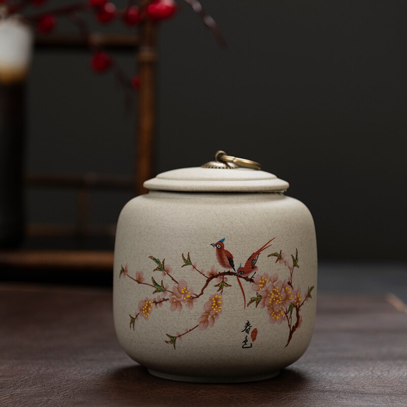 Retro Ceramic Tea Canister Rough Pottery Craft Hermetic Tea Cans Living Room Desktop Teas Can with Lid Home Decoration