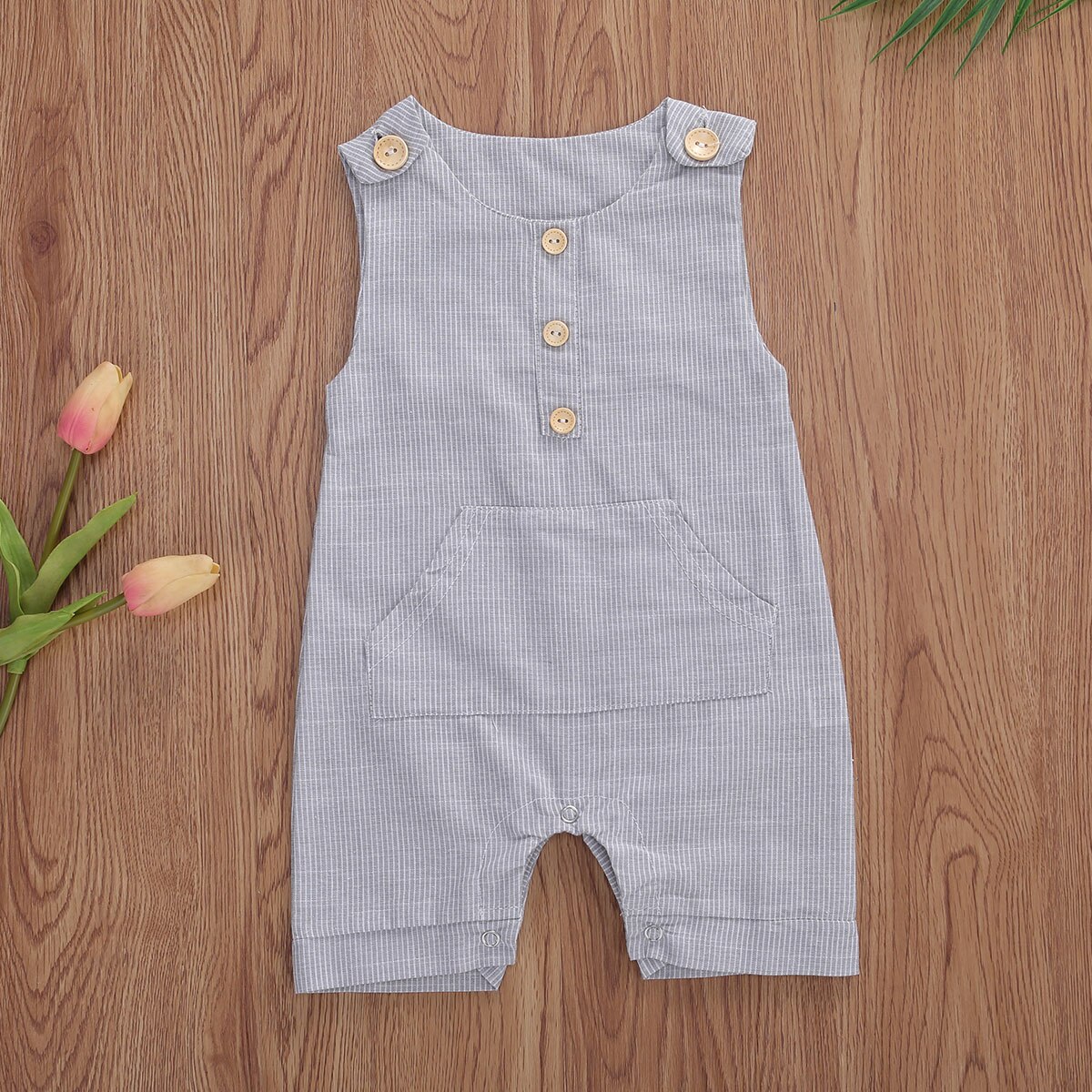 0-18M Zomer Baby Baby Meisjes Jongens Romper Gestreepte Print Mouwloze Pocket Jumpsuits 4 Kleuren