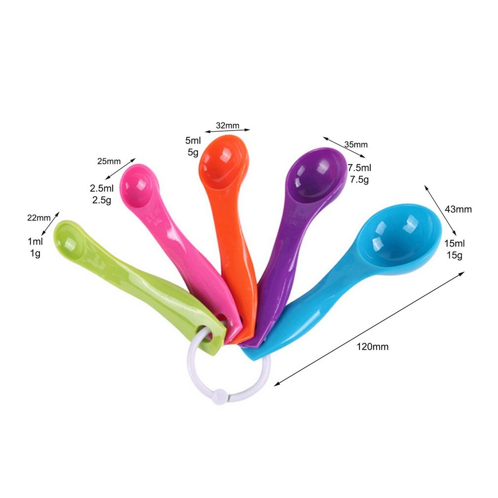 5 pz/set in plastica colorata cucina misurini manico ergonomico zucchero torta cottura cucchiaio famiglia misurino