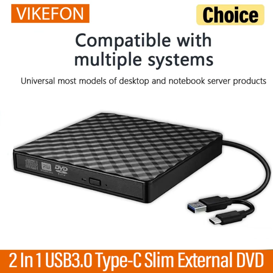 USB3.0 Type-C Slim External 2 In 1 DVD RW CD Writer Drive Burner Reader Player Optical Drives For Laptop PC Portable DVD Burner