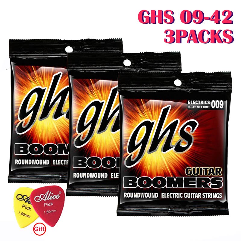 ! [1PACK/3PACKS] GHS Electric Guitar Strings Boomer Set Extra Light Nickel Steel 09-42 / Light 10-46 With guitar picks: 09-42 GBXL (3PACK)
