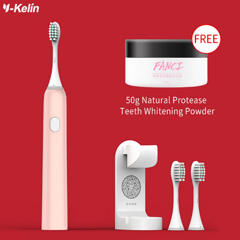 Y-kelin-cepillo de dientes eléctrico con 2 cabezales, recargable, Sónico, para tirantes para adultos, ortodoncia: Fashion Pink 1 set