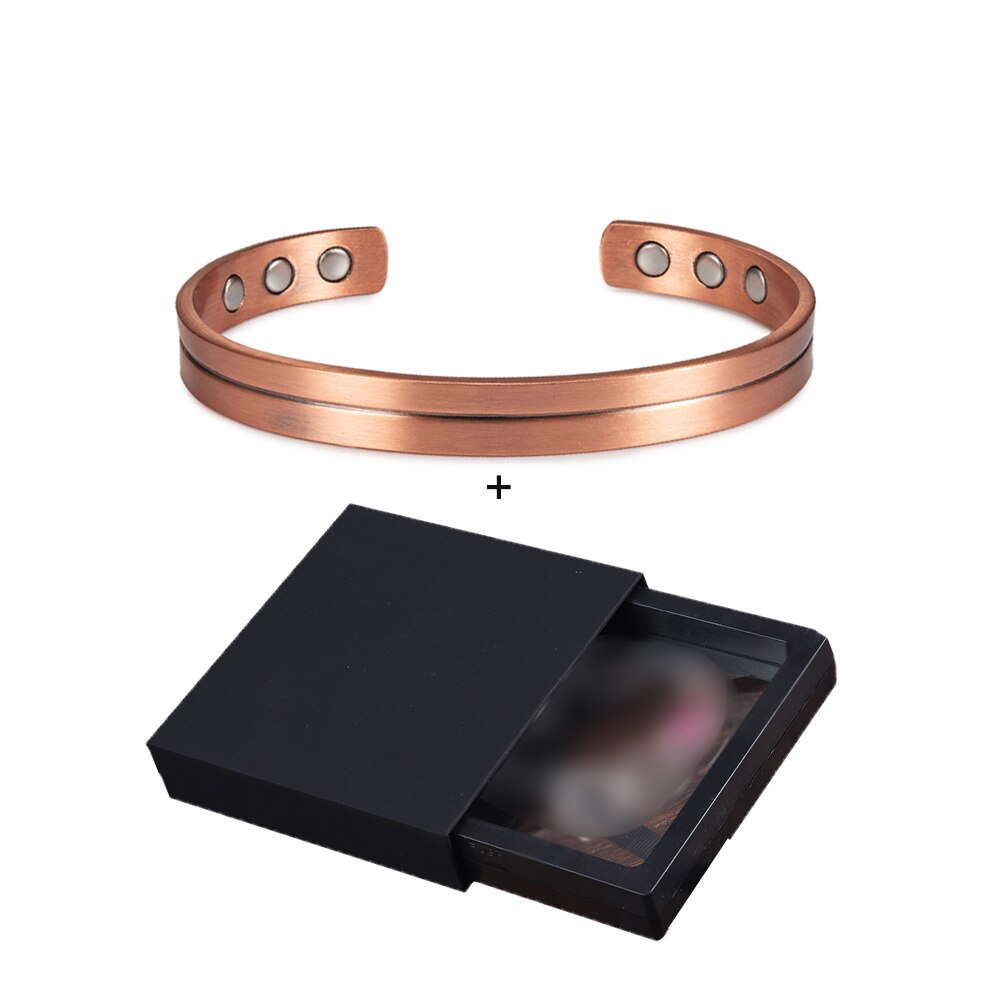 Real Copper Magnetic Bracelet Women 8mm Arthritis Adjustable Cuff Pure Copper Brand Bracelet Energy Magnetic Therapy Bracelet: box
