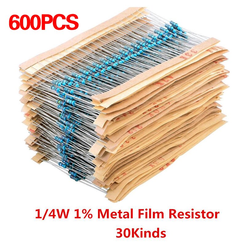 600Pcs, Vintage, Gadget, Metalen, Weerstand, Kit,30 Waarden, 1% Weerstand Kit,10R 1M Ohm, Metalen Film, Weerstand Assortiment, Diy, Weerstand