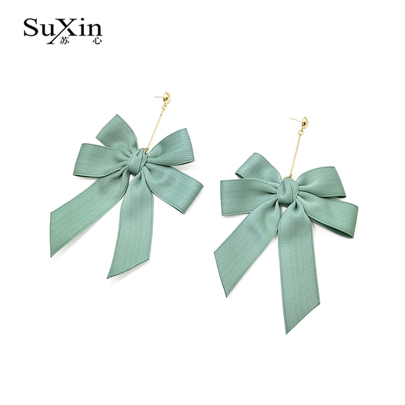 SuXin boucles d'oreilles simple papillon noeud tempérament boucles d'oreilles pour les femmes long ruban pendentif boucles d'oreilles bijoux