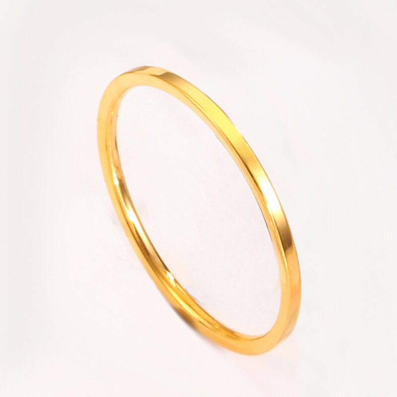 Anillo fino de 1mm de acero inoxidable, anillos planos minimalistas simples, joyería para mujer, Color rosa, oro, negro, plata, de amor, tamaño 3 a 10: 8 / YELLOW
