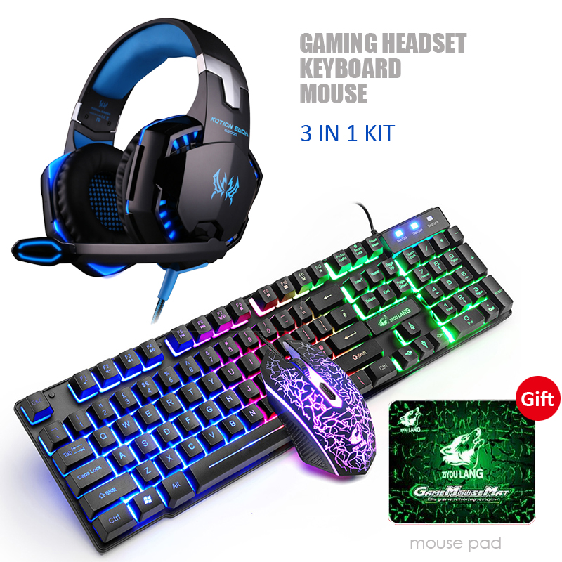 Gaming Keyboard And Mouse Combos with Colorful LED Backlit +Gaming Headset Deep Bass with MIC for PS5/ PS4/ XBOX/ PC/ Laptop: A