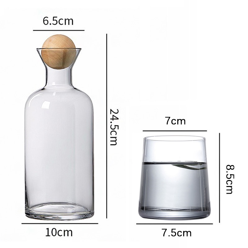 1L Glass Cold Water Kettle and Cup Set Drinkware Pot Juice Household Glass Water Bottles with Wooden Ball Lid Water Cup