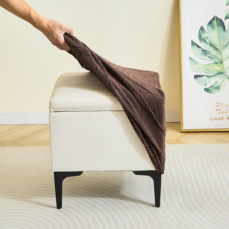 1PC Leaf Jacquard Ottomaanse Cover Elastische Vierkante Voetsteun Cover Effen Kleur Stofdicht Voetenbank Hoes voor Slaapkamer Party Hotel: Khaki