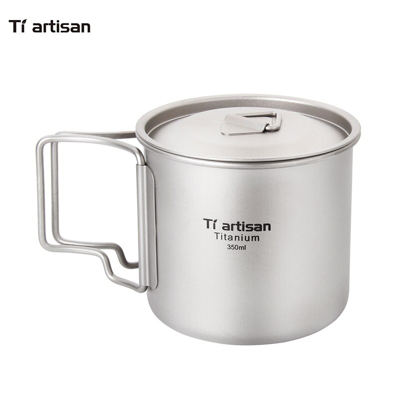 Tiartisan ultralätt titanmugg bärbar camping picknick vattenkopp mugg med vikbart handtag 300ml / 350ml / 550ml / 650ml: 350ml