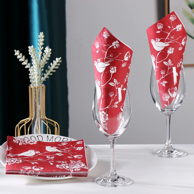 Rode Chinese Stijl Kleurrijk Servet Bedrukt Papier Servet Bruiloft Hotel Puur Houtpulp Papier 20 Stuks/Pac Ekster 2-Laag 33Cm Foodgrade