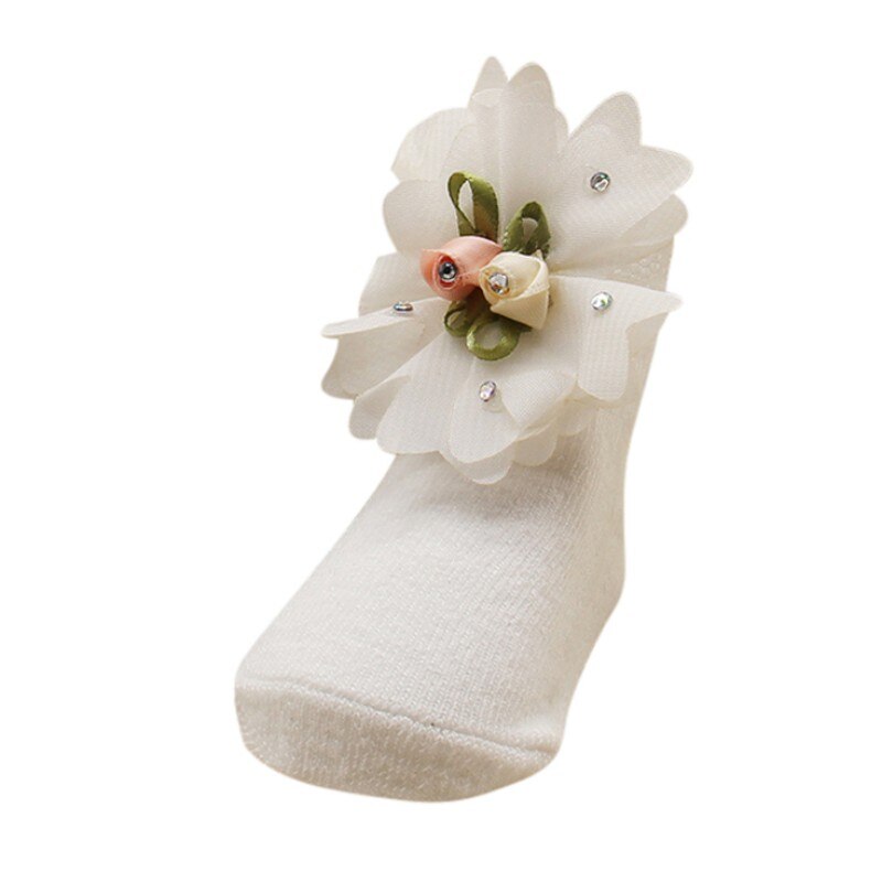 bonitos calcetines de princesa para niñas, bonitos calcetines suaves para niñas recién nacidas con flores: Blanco