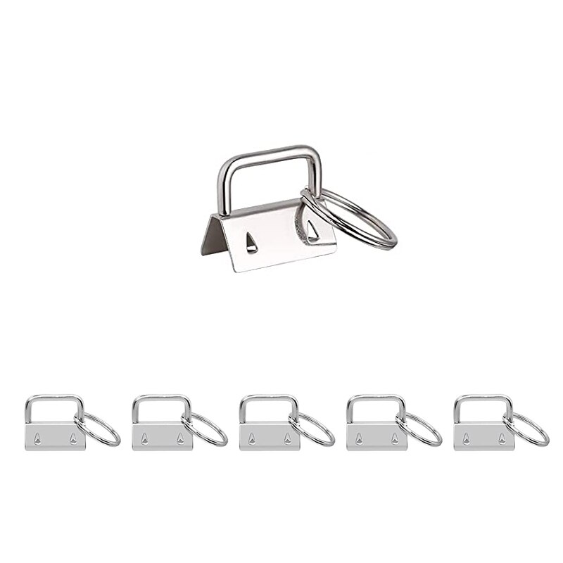 5 pces 1 polegada chave fob chaveiro ferragem para braçadeira de pulso saco telefone celular carteira docorate chave cordão fácil fazer instalar 2.5cm: Silver