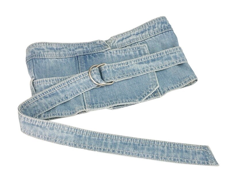 Cinturón de tela vaquera para mujer, cinturones como cintura ancho, Vintage, lavado,