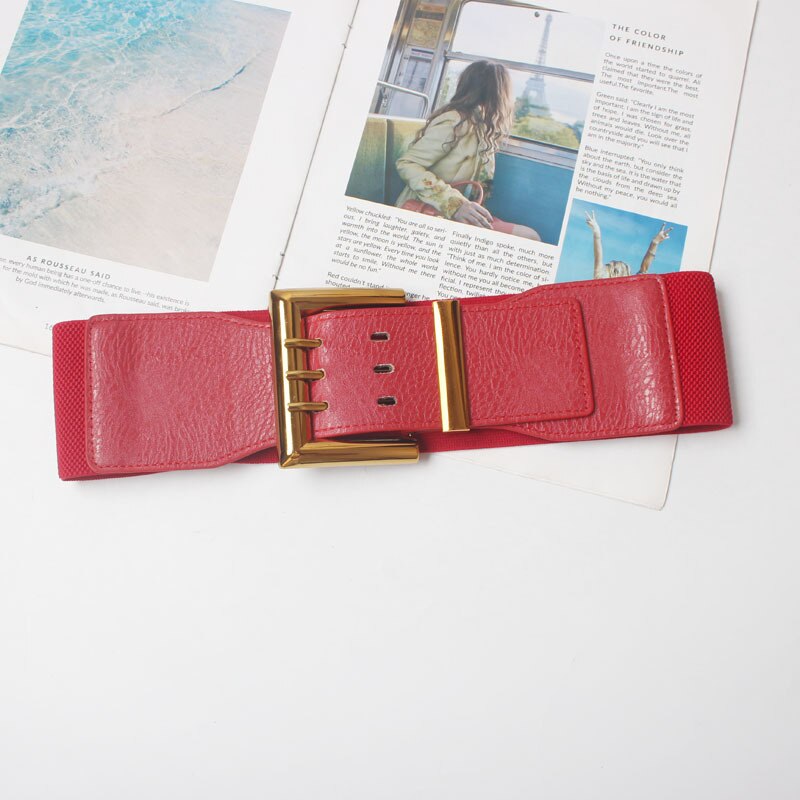 Cummerbunds golden three-pin Buckle elastic stretch waist seal female coat dress waist belt wide belts for women