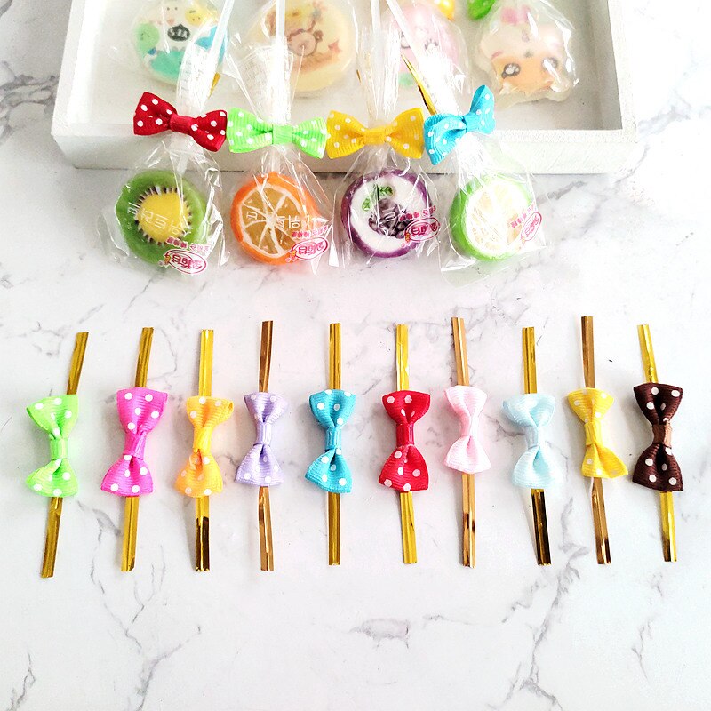 100Pcs DIY Bow Tie Wrapping Golded Wire Bowknot Binding Wire Lollipop Candy Packaging Bags Fastener Sealing Fixed Ties