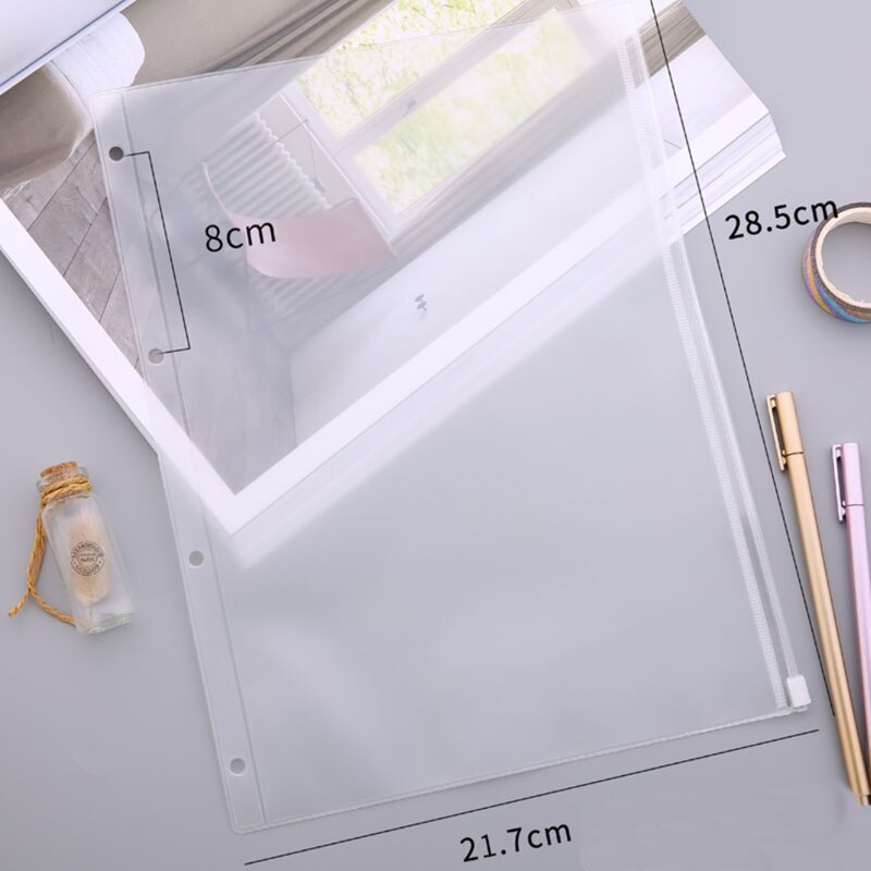 12PCS Transparent A4 PVC File Holders Standard 4 Holes Binder Zipper Folders Loose Leaf Document Pouch Storage Self-Styled Bag: Default Title