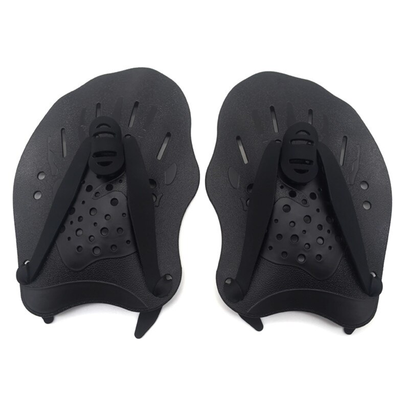 Swimming Paddles Training Adjustable Hand Webbed Gloves Pad Fins Flippers For Men Women Kid: black